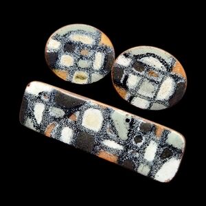 40's Butler Baked Enamel on Copper Brooch and Earring Set with Sterling